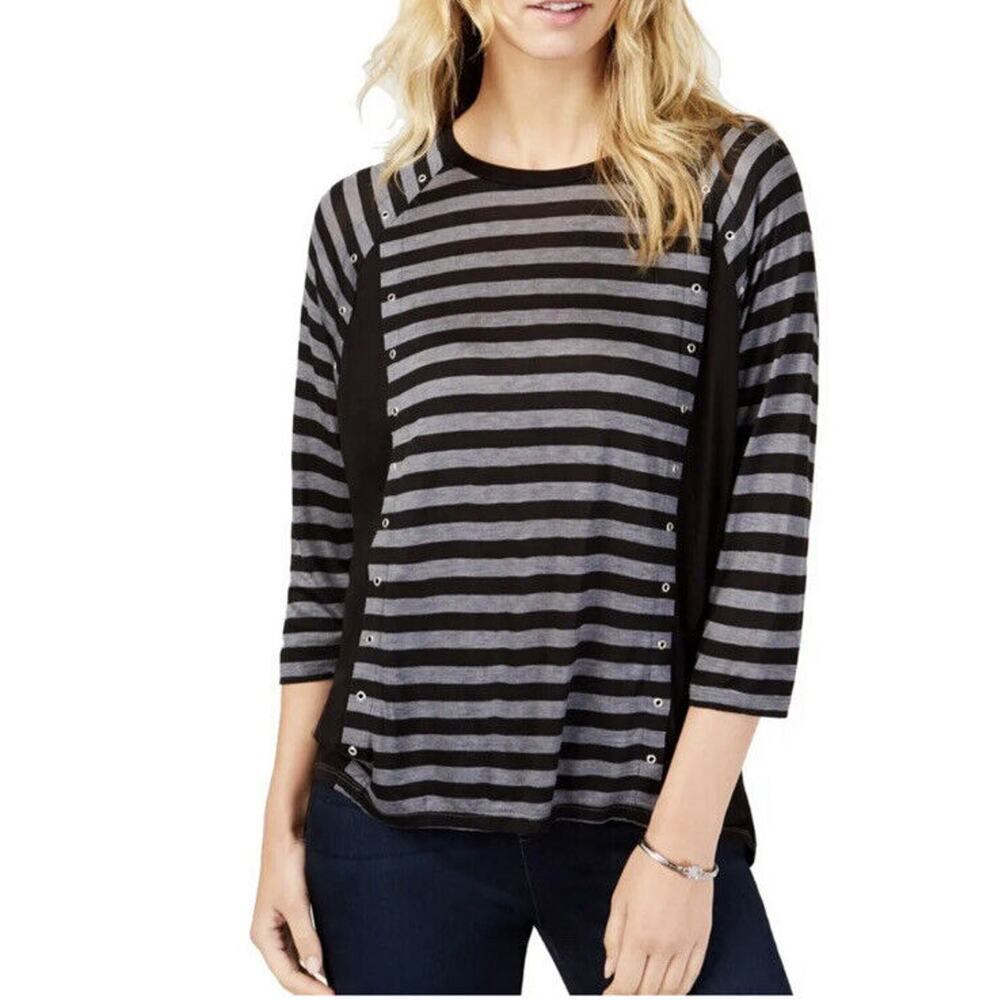 MICHAEL KORS Shirt Womens XL Black Gray Derby Grommet Embellished Casual